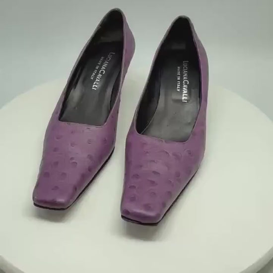 Luciana Cavalli purple leather heels, Y2K vintage style, square toe, US 8