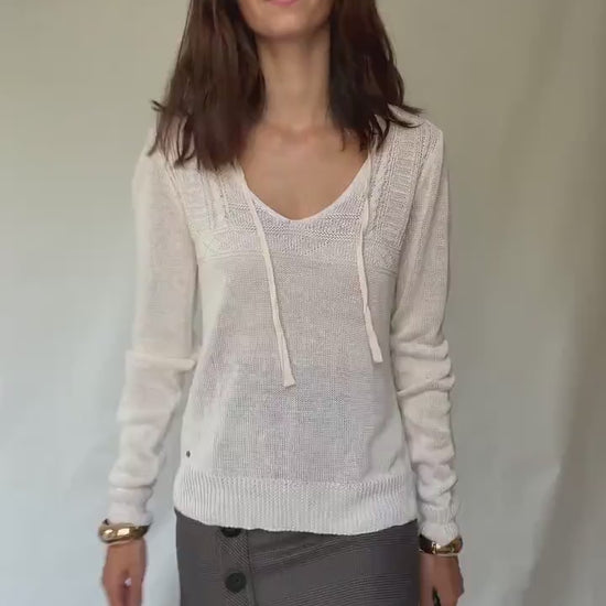 Denim & Supply Ralph Lauren cream knit jumper, 100% linen, relaxed fit, textured knit detail, minimalist chic, US M, casual everyday