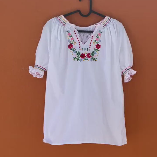 Hungarian Folk Blouse with Floral Embroidery, Cottagecore Top, Romantic Vintage Picnic Shirt, High-Quality Unique Find