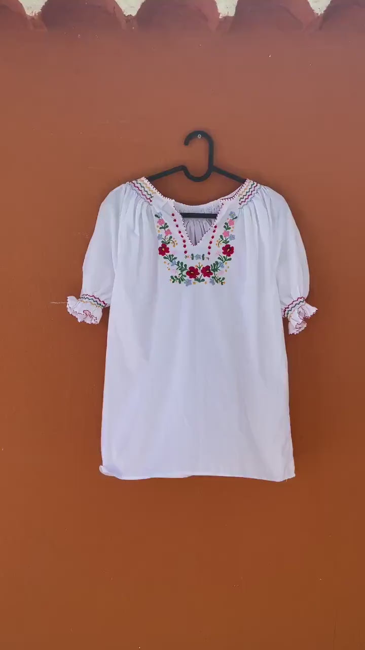 Hungarian Folk Blouse with Floral Embroidery, Cottagecore Top, Romantic Vintage Picnic Shirt, High-Quality Unique Find