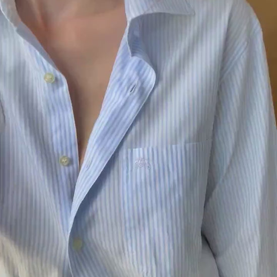 Vintage Burberry London Striped Shirt | Light Blue & White Button-Up | Oversized Fit Cotton Blouse | Classic Unisex Style