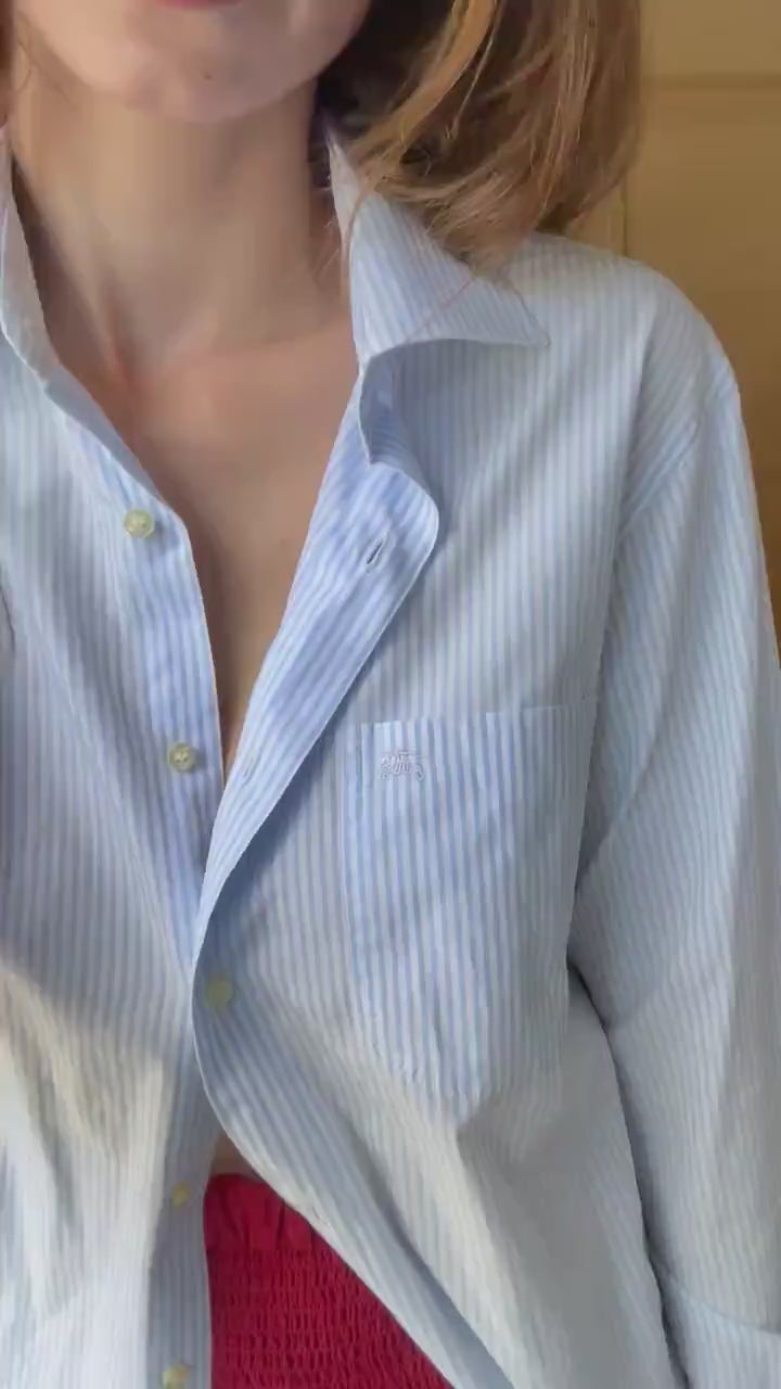 Vintage Burberry London Striped Shirt | Light Blue & White Button-Up | Oversized Fit Cotton Blouse | Classic Unisex Style