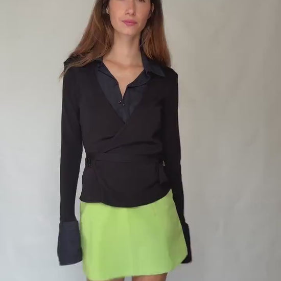 Luxury Pedro del Hierro wrap vest with blouse, Navy blue long sleeve jumper, Spanish designer clothing, Eutopean vintage fashion