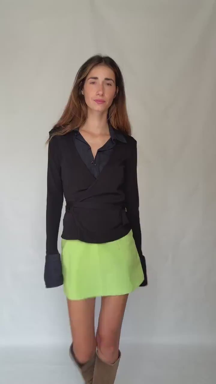 Luxury Pedro del Hierro wrap vest with blouse, Navy blue long sleeve jumper, Spanish designer clothing, Eutopean vintage fashion