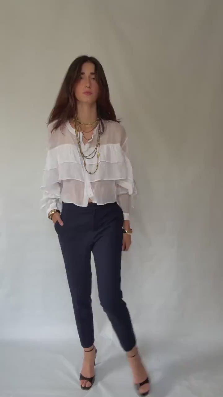 Stylish and Sleek Wool Carolina Herrera Tapered Pants - Minimalist Style Inspired by Victoria Beckham, US Size Small