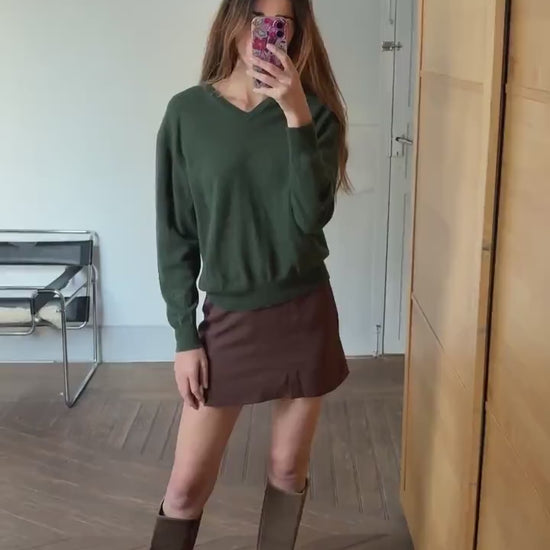 Vintage Cashmere dark green jumper by Emidio Tucci, Designer dark academia sweater, Luxe v-neck winter wear, Super soft knit shirt, Size XL