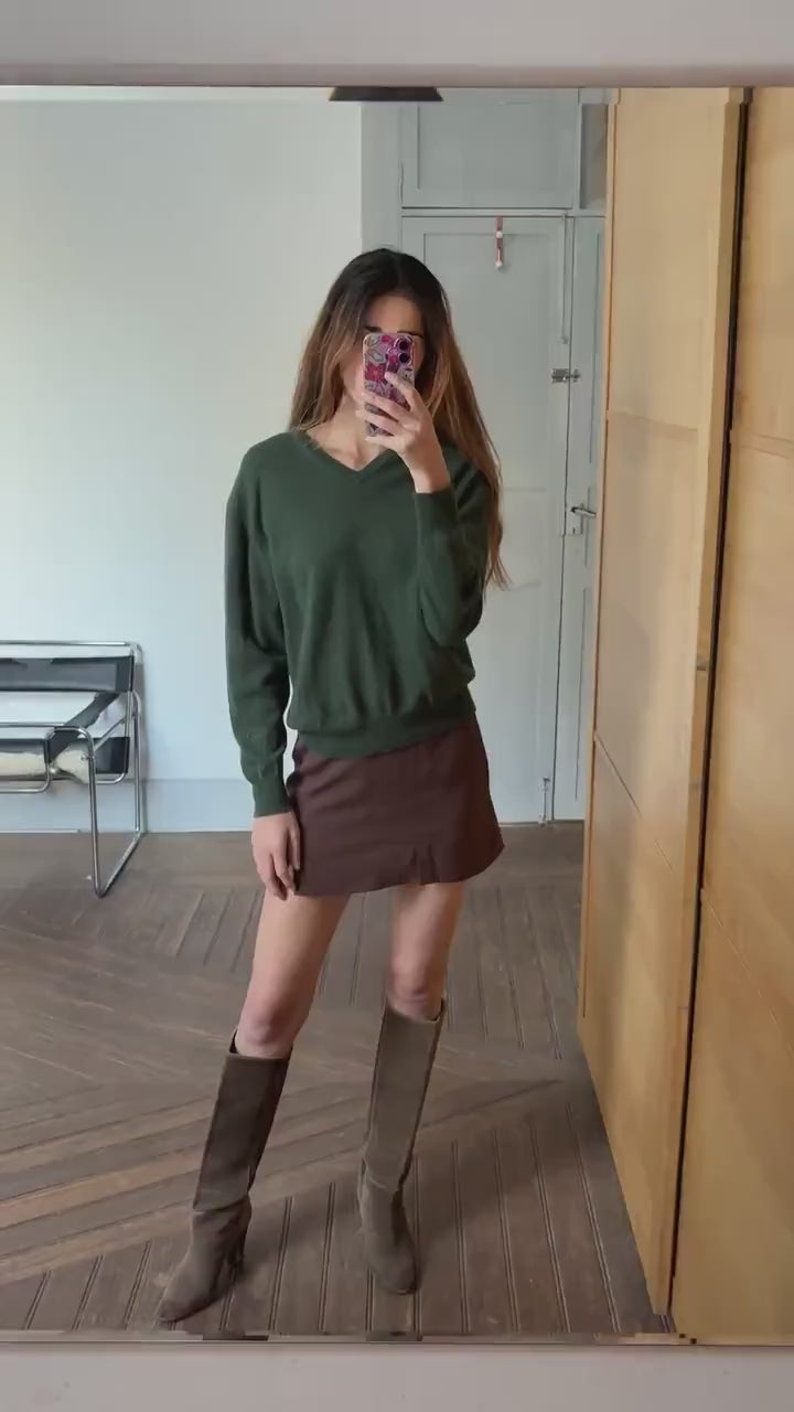 Vintage Cashmere dark green jumper by Emidio Tucci, Designer dark academia sweater, Luxe v-neck winter wear, Super soft knit shirt, Size XL