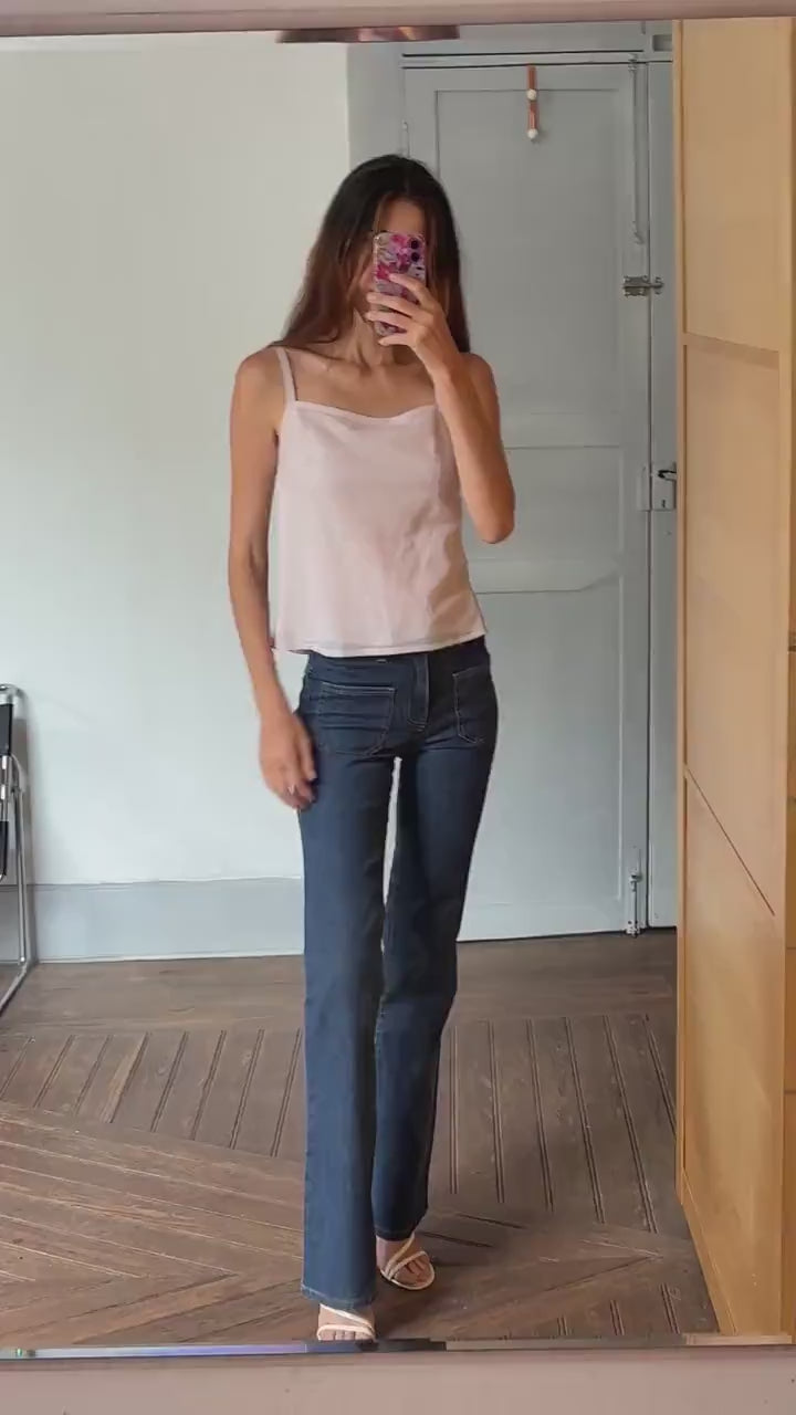 Vintage Pink Camisole Top by Benetton – Sheer Strappy Tank, Y2K Aesthetic, Minimalist Summer Blouse, Open Back Detail, Size S/M