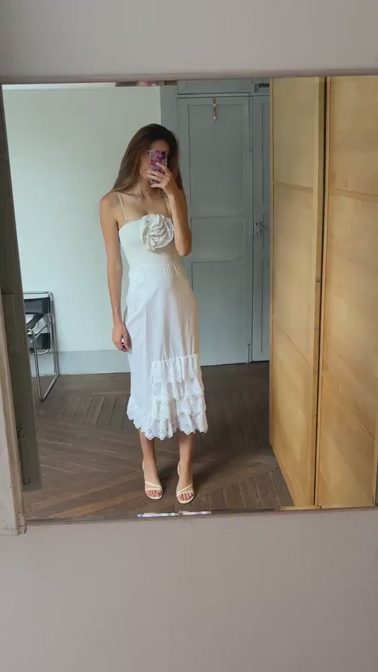 Vintage long white Cottage core underskirt, Romantic Landhaus look maxi skirt, Picnic Wedding guest outfit, EU 44 - USA 16