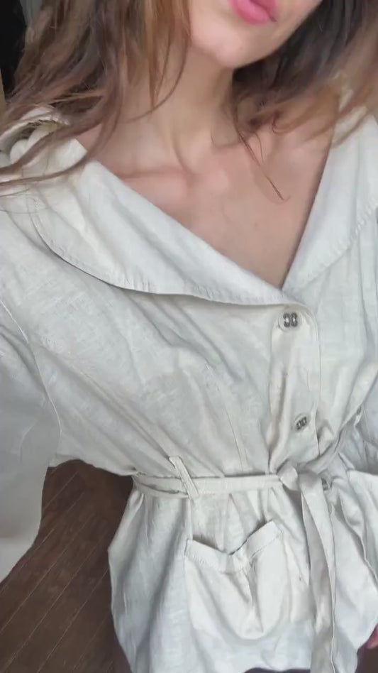 Vintage linen blazer, Natural beige neutral aesthetic summer jacket, Sustainable fashion