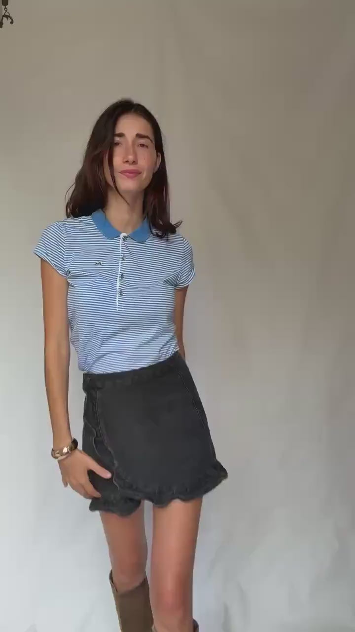 Retro 90s Blue Striped Lacoste Polo Shirt - US Size L - Casual Streetwear Style, Perfect for Vintage Aesthetic Enthusiasts