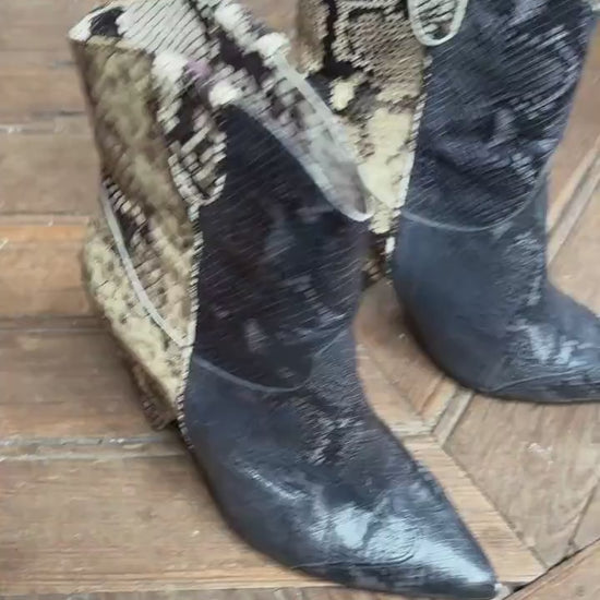 Essentiel Antwerp Designer Shoes, SizeEU 39, Snakeskin Ankle Boots, Cowboy Style heels