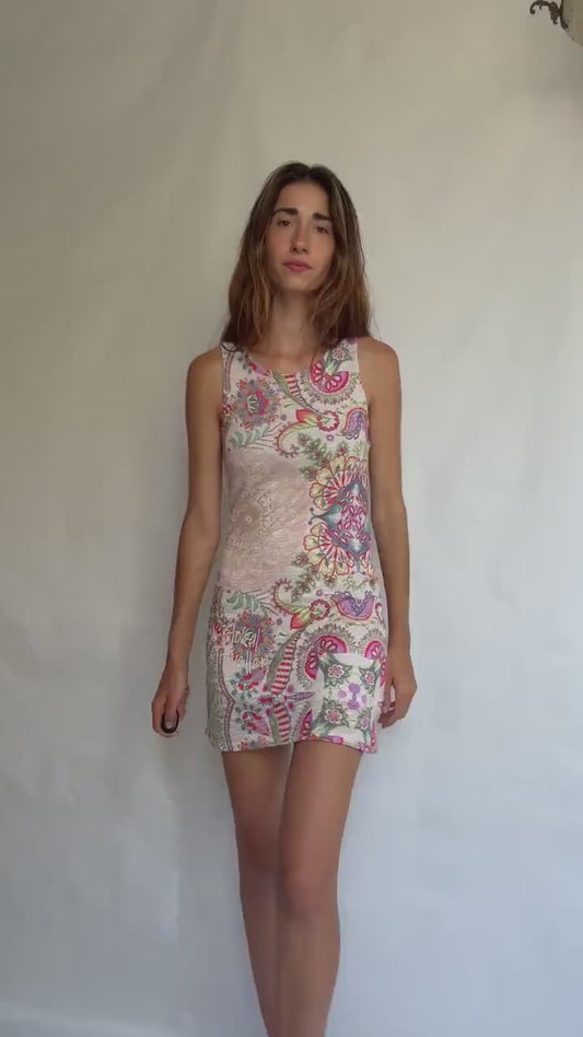Desigual Sleeveless Mini Dress – Size S – “Global Traveller” Print