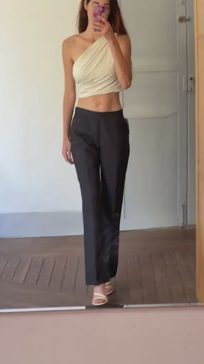 Vintage elegant Italian made wool black pants, Luxury formal pants, Italy designer trousers, Straight leg fit