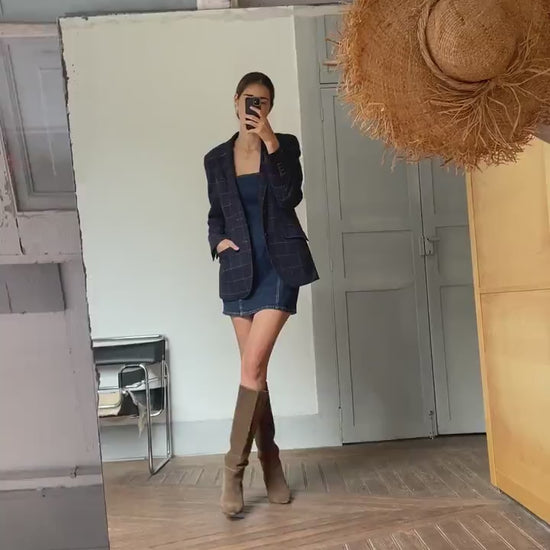 Vintage El ganso americana, Dark blue squared formal blazer jacket, Menswear americana