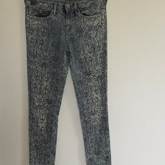 Pepe Jeans blue floral print jeans, skinny fit,  retro90s, casual streetwear, size XXL