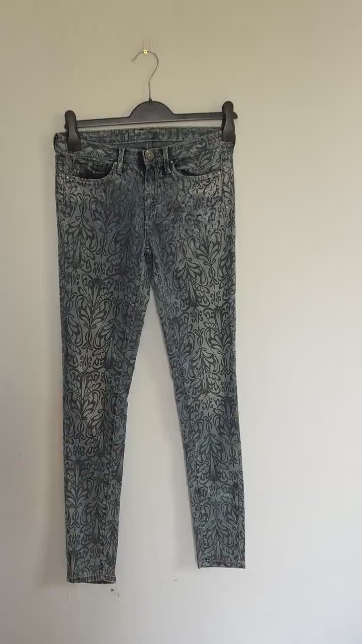 Pepe Jeans blue floral print jeans, skinny fit,  retro90s, casual streetwear, size XXL