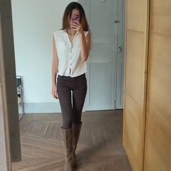 Vintage Henry Cottons luxury trousers, Dark brown low waist cropped capri pants, S