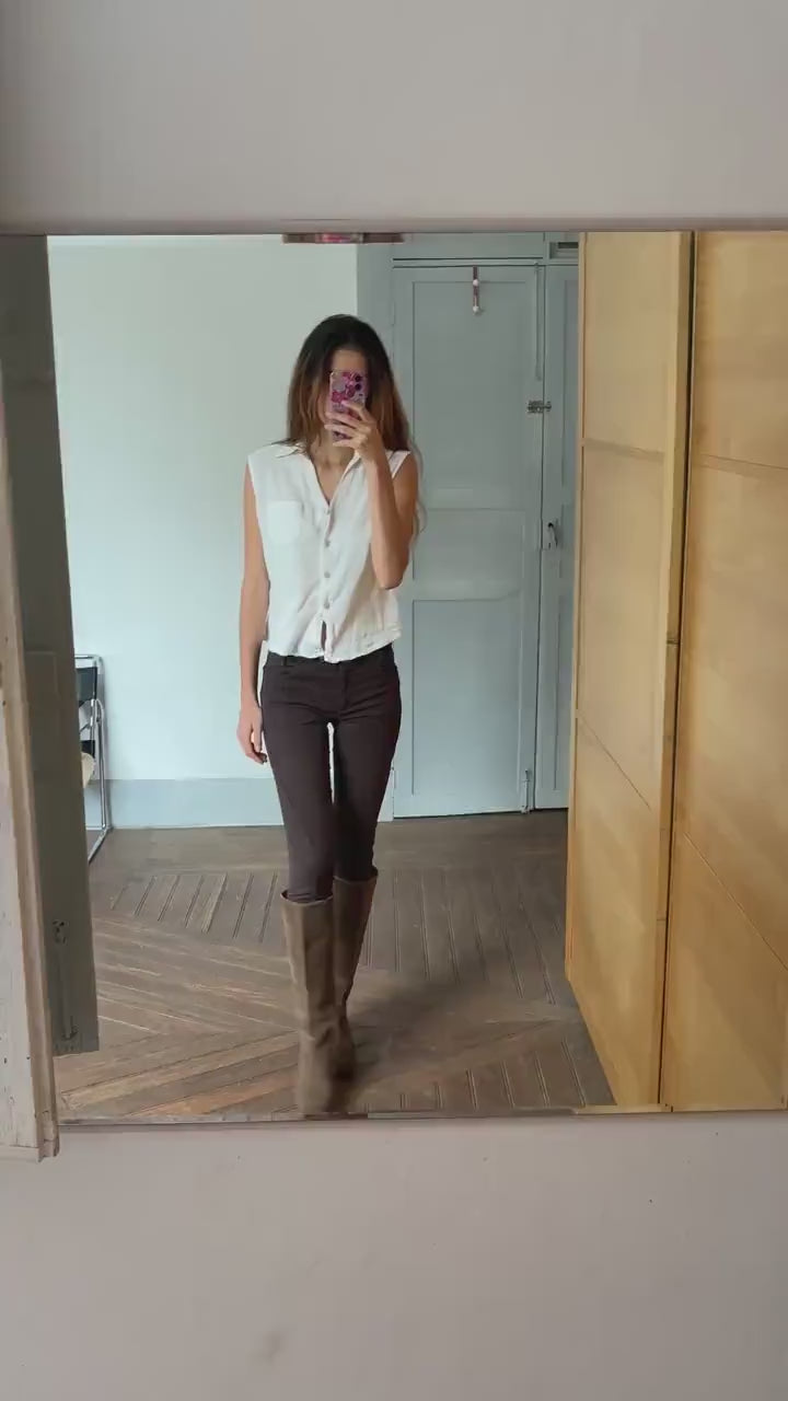 Vintage Henry Cottons luxury trousers, Dark brown low waist cropped capri pants, S