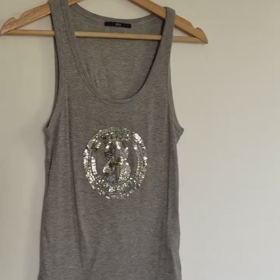 Hugo Boss grey cotton tank top, minimalist chic, casual wear, size M