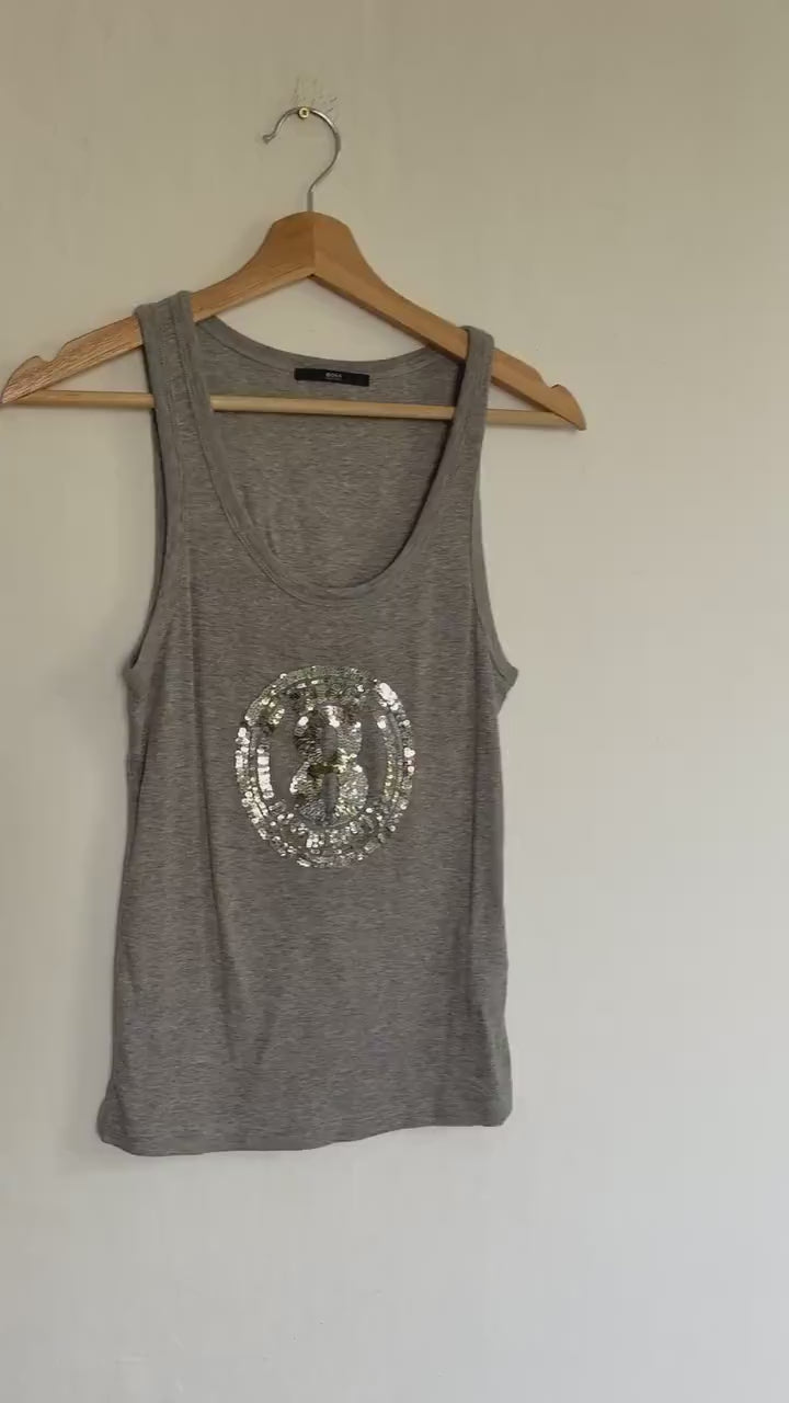 Hugo Boss grey cotton tank top, minimalist chic, casual wear, size M