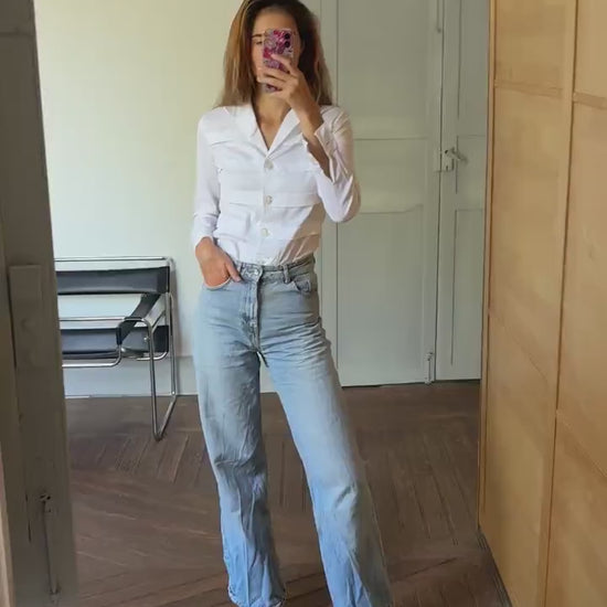 White vintage blouse, Italian design elegant woman top, Light academia wardrobe essential, Nara Camicie, Made in Italy, Size XS