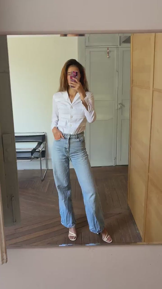 White vintage blouse, Italian design elegant woman top, Light academia wardrobe essential, Nara Camicie, Made in Italy, Size XS