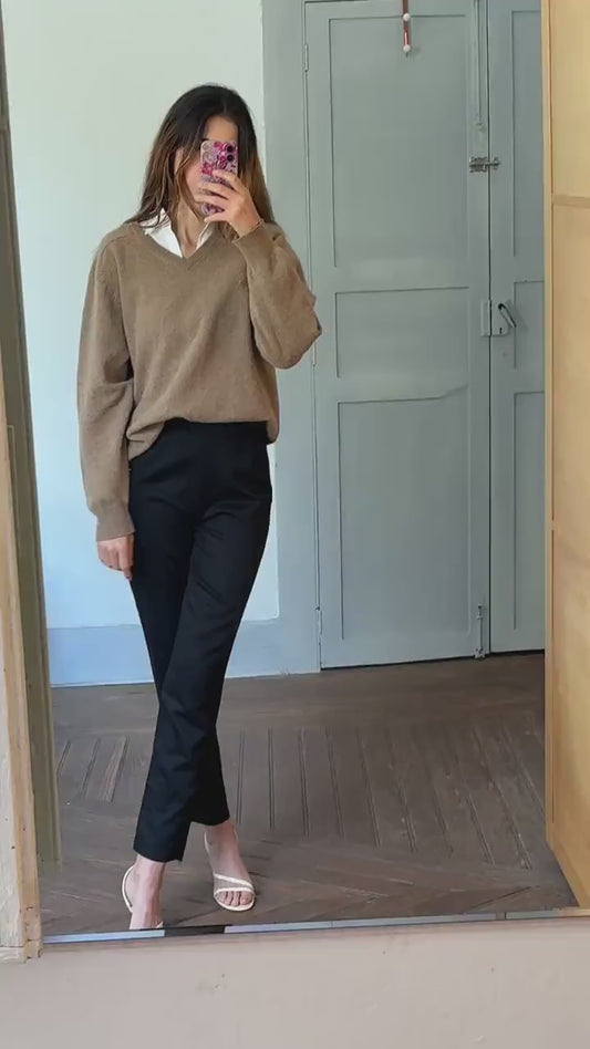 Light academia vintage brown pullover, 100 % lambs wool winter sweater, Cozy tan autumn knit, Size M