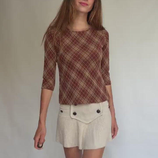 Vintage Burberry Plaid Top | 90s Brown Wool Blend Check Shirt | Cozy Academia Autumn Look, Size XS - S