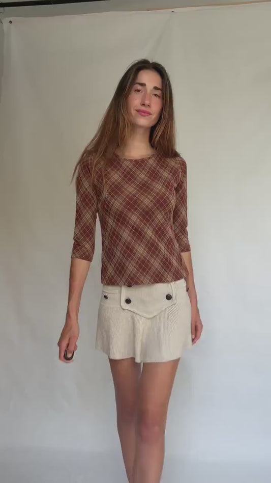 Vintage Burberry Plaid Top | 90s Brown Wool Blend Check Shirt | Cozy Academia Autumn Look, Size XS - S