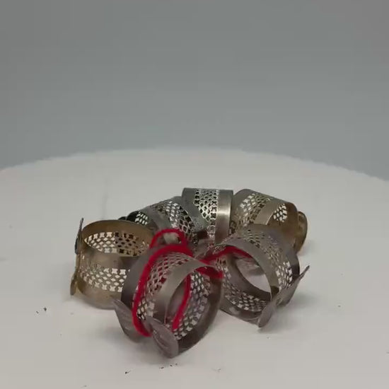 Vintage silver, tone napkin rings, bow design, intricate cutout, set of 6, elegant dining