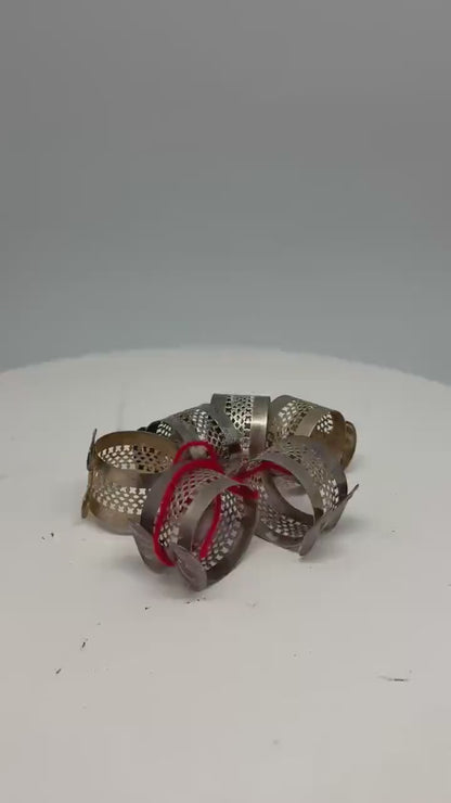 Vintage silver, tone napkin rings, bow design, intricate cutout, set of 6, elegant dining