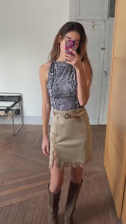 Y2K Snake Print Glitter Tank | Vintage Mesh Camisole Top