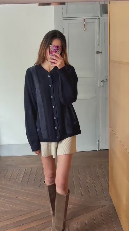 Navy blue vintage Men cardigan, Classic Dark Academia aesthetic jumper, Grandpa fashion winter knit wear