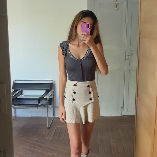 Patrizia pepe modal grey sequin embellished vintage shirt, Soft festive designer brand new years eve top, S