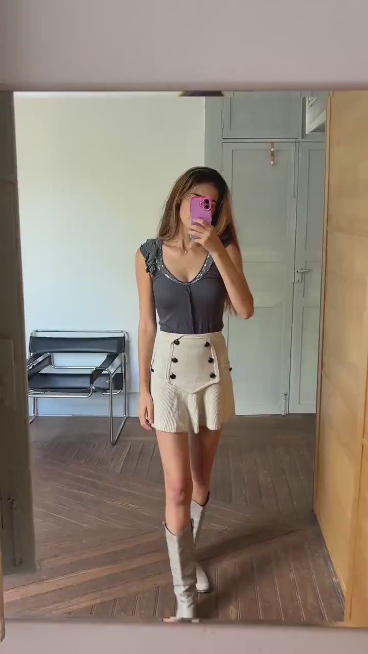 Patrizia pepe modal grey sequin embellished vintage shirt, Soft festive designer brand new years eve top, S