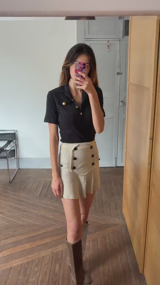 Carolina Herrera Black Shirt – Gold Button Detail Cotton Polo Style Top Size M