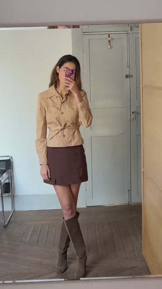 Vintage Philosophy di Alberta Ferretti beige summer jacket, Formal light brown designer blazer, Elegant woman coat, US 4–6