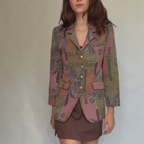 Vintage tapestry blazer, baroque motifs, bohemian eclectic style,  XS,