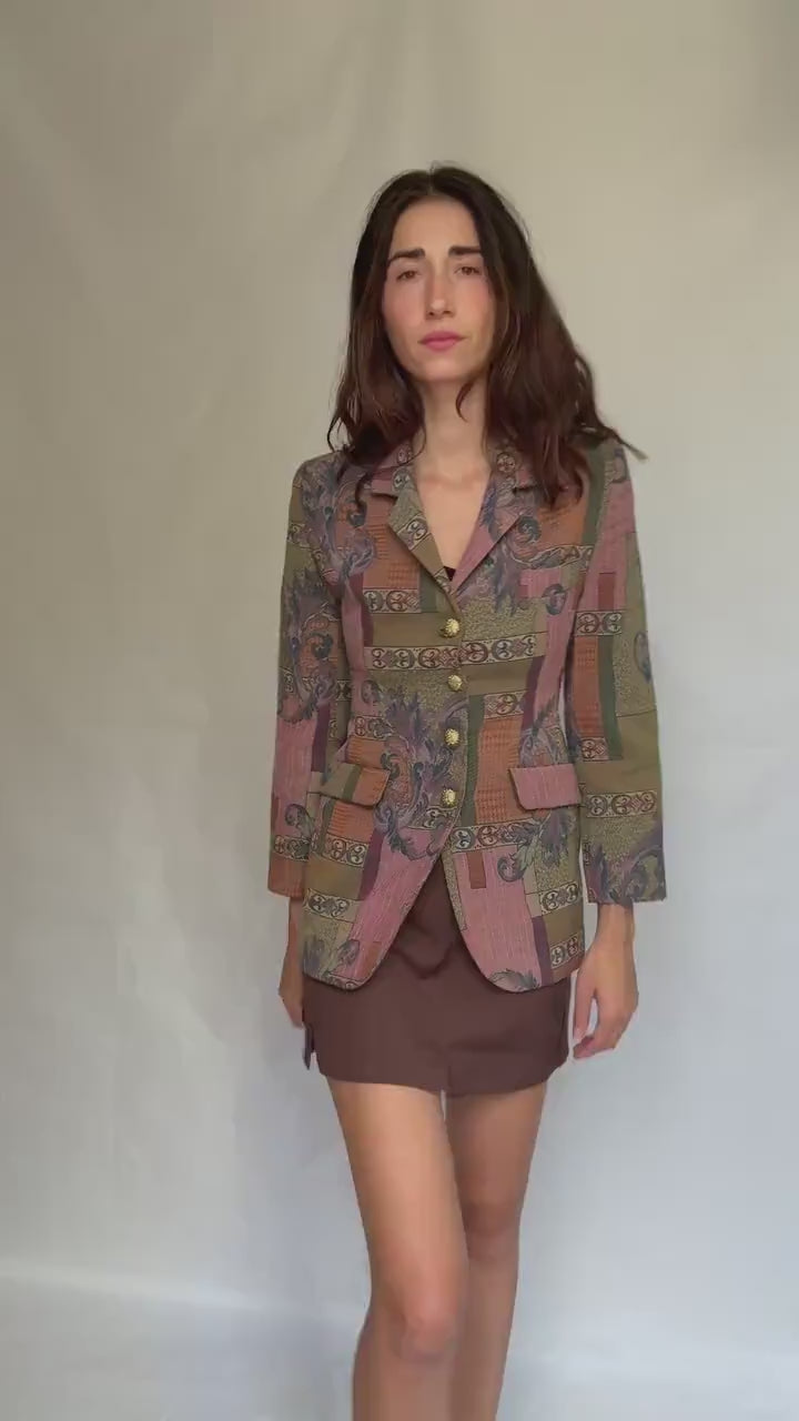 Vintage tapestry blazer, baroque motifs, bohemian eclectic style,  XS,