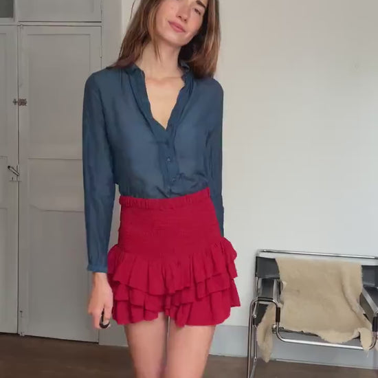 Massimo Dutti navy blue silk sheer blouse – luxury secondhand button down shirt, elegant minimalist top, Size S