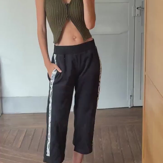 Vintage Adidas by Stella McCartney Black Cropped Track Pants with Snakeskin Side Stripes – Size S