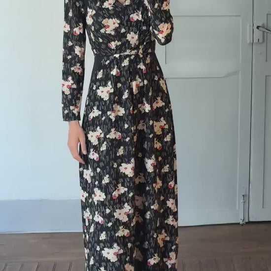 Vintage Hoss Intropia floral maxi dress with padded shoulders & hourglass silhouette,  size 38, Wedding guest dress, Long summer dress