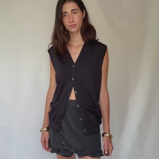 Vintage Emidio Tucci navy cardigan vest – oversized boyfriend fit – wool blend – made in Spain