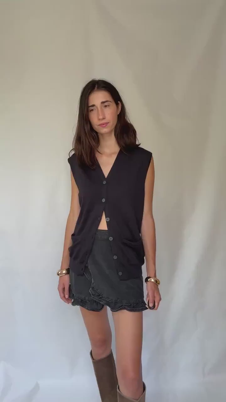 Vintage Emidio Tucci navy cardigan vest – oversized boyfriend fit – wool blend – made in Spain