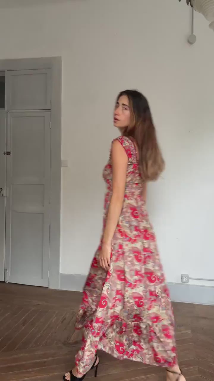 Boho silk maxi dress – paisley dream fit for Coachella & cottagecore queens, Size XS  - S