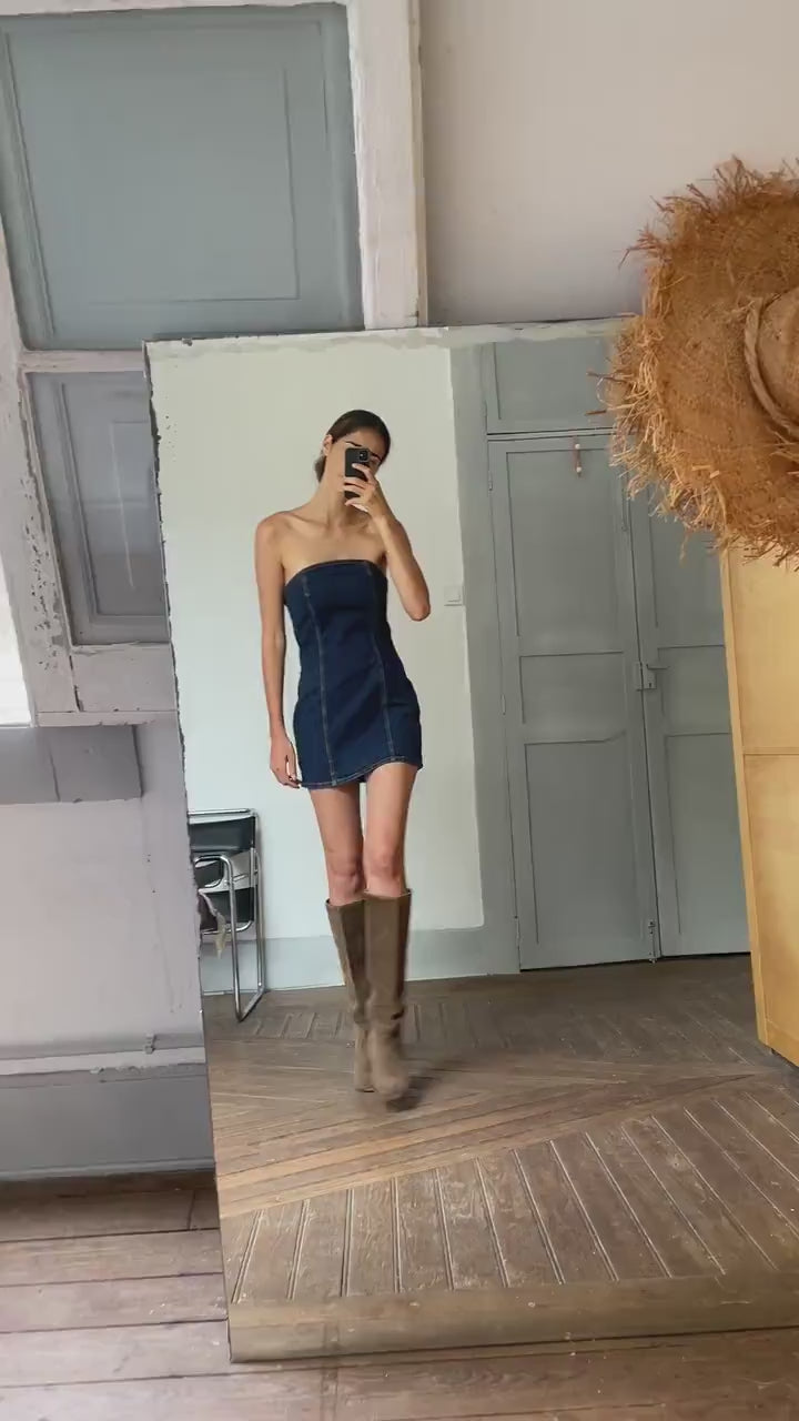 Vintage FIORUCCI denim bodycon dress, Sexy strapless branded summer dress, Y2k style, M