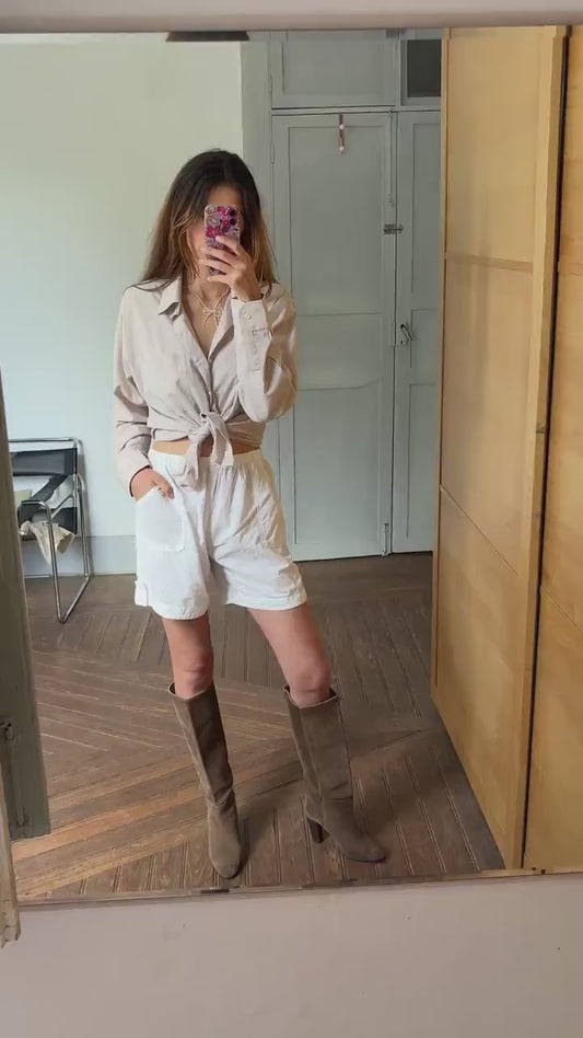 Vintage beige boyfriend oxford shirt, Luxury true vintage earthy oatmeal crisp oversized button down blouse, Scandinavian style, XXL