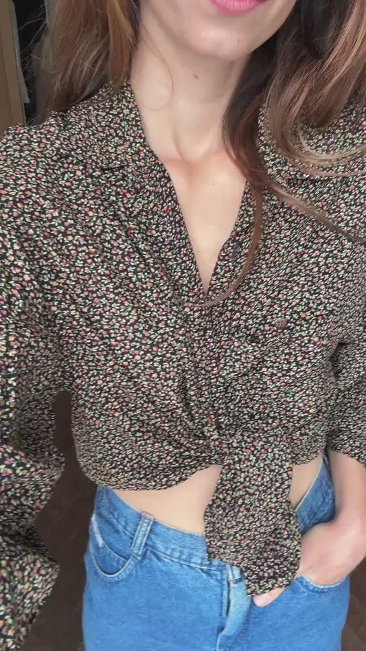Vintage Floral Button-Up Blouse – 90s Cottagecore, Parisian Chic, Oversized Fit, Size L-XL