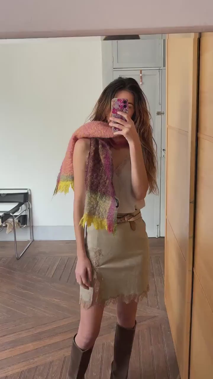 Mohair  scarf, fluffy wide blend winter scarf, rainbow plaid scarf, fringe plaid scarf, cozy scarf, shawl, Christmas gift